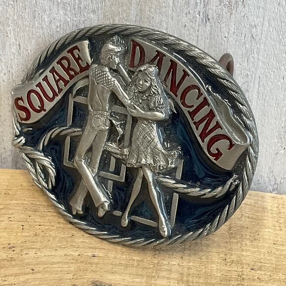 CJ Inc Square Dancing Belt Buckle Enamel Western Rope Framed Made in USA - Picture 2 of 6